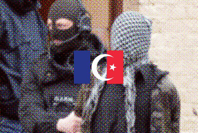 French National Police Intervention Group arrest a suspected radical Islamist group member in Roubaix, April 2012. (Photoillustration byErik Mace for Tablet Magazine. Original photo: DENIS CHARLET/AFP/Getty Images.)