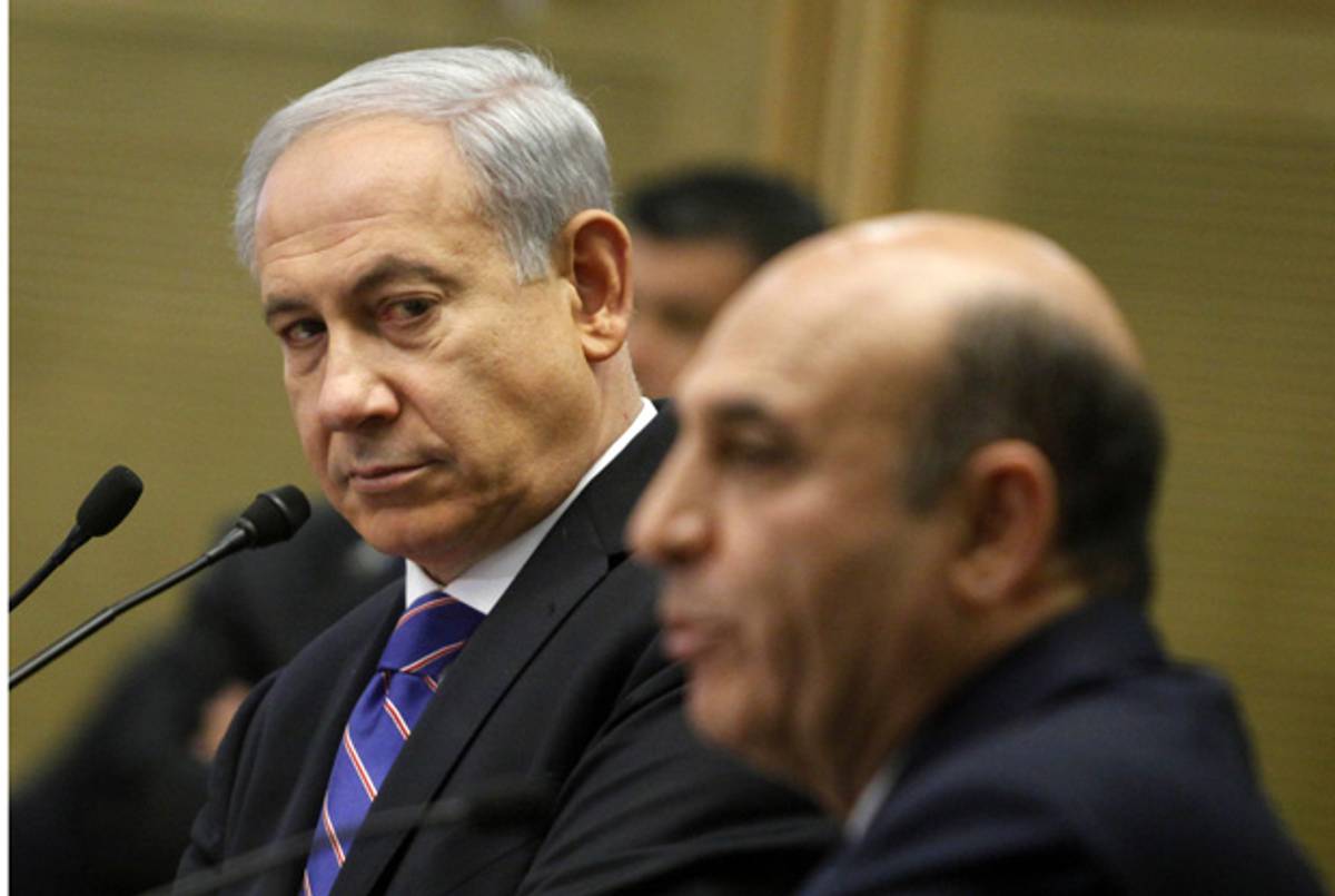 Prime Minister Netanyahu and Deputy Prime Minister Shaul Mofaz yesterday.(Lior Mizrahi/Getty Images)