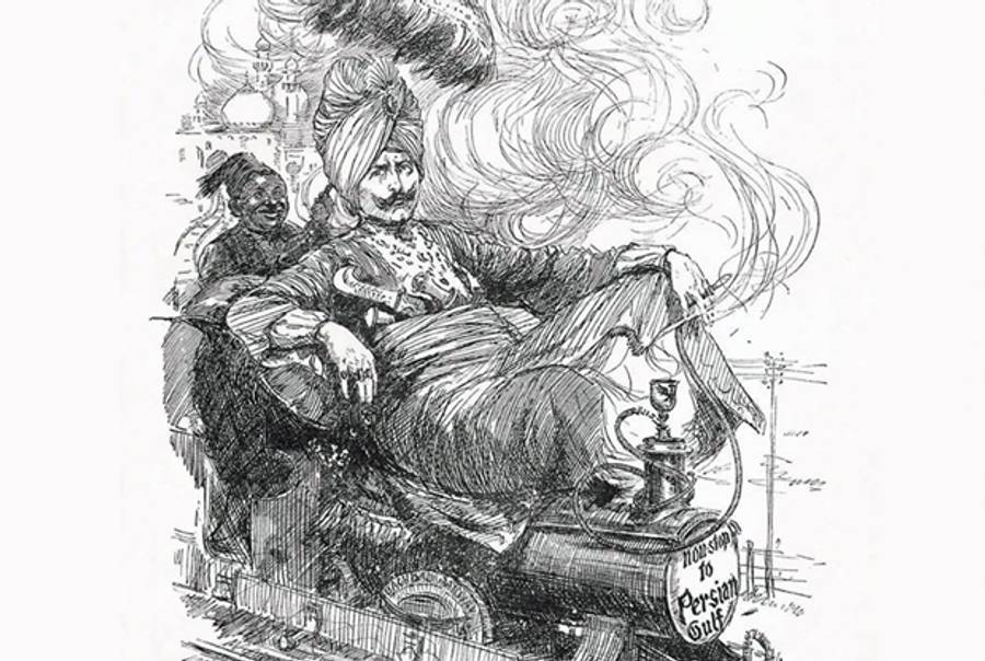 Cartoon depicting Max von Oppenheim by Leonard Raven-Hill, Punch, January 25, 1911. (Princeton University Library)