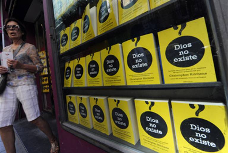 Bookshelves in Madrid of Christopher Hitchens' oddly translated God Is Not Great.(Rafa Rivas/AFP/Getty Images)