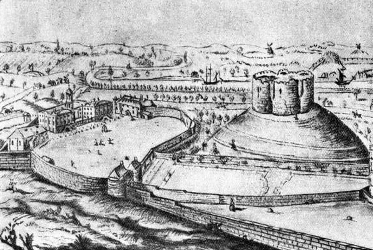 York Castle in England, where in 1190 the city's Jews hid during a massacre by Crusaders, egged on by crowds. 500 Jews were killed. (Wikimedia Commons)