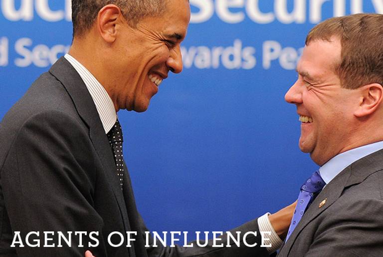 U.S. President Barack Obama and Russian President Dmitry Medvedev share a smile after their bilateral meeting in Seoul on March 26, 2012 on the sidelines of the 2012 Seoul Nuclear Security Summit.(Jewel Samad/AFP/Getty Images)