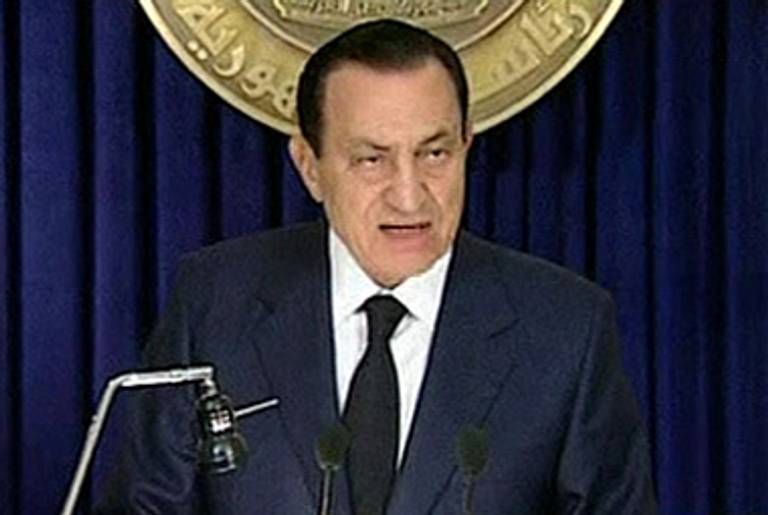 President Hosni Mubarak speaking on Egyptian state television on Tuesday.(Al-Masriya TV)