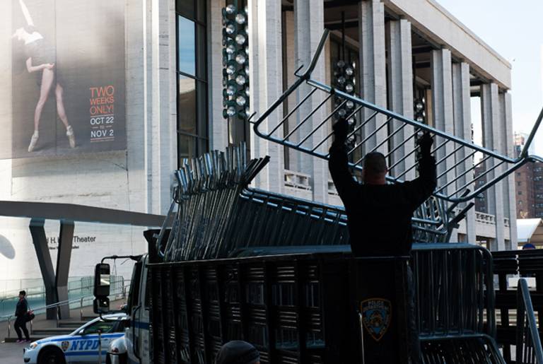 New York City Police Department set up barricades outside the Metropolitan Opera at Lincoln Center in anticipation of protests of the opera, 'The Death of Klinghoffer' on October 20, 2014 in New York, NY. (Bryan Thomas/Getty Images)