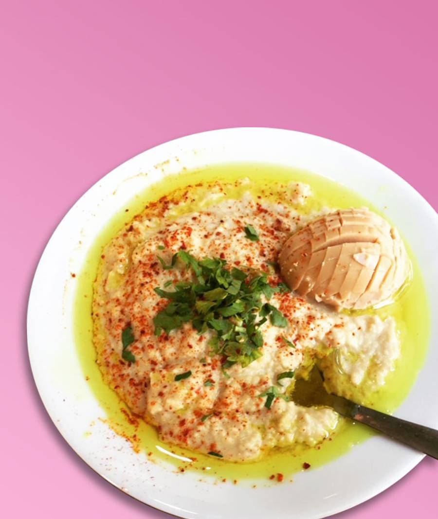 Not the author’s father’s hummus, but the only hummus he liked apart from his own, from The Son of the Syrian restaurant in Tel Aviv