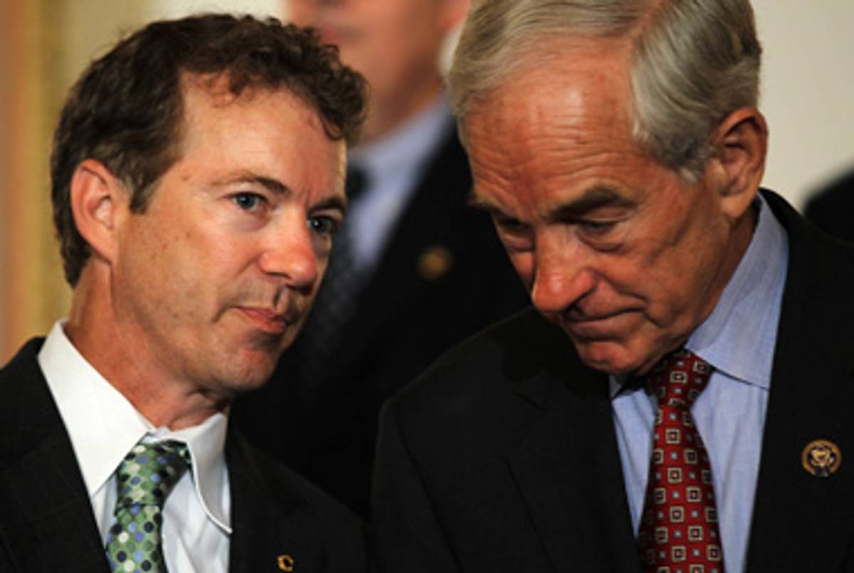 Sen. Rand Paul (L) and Rep. Ron Paul (R) last year.(Alex Wong/Getty Images)