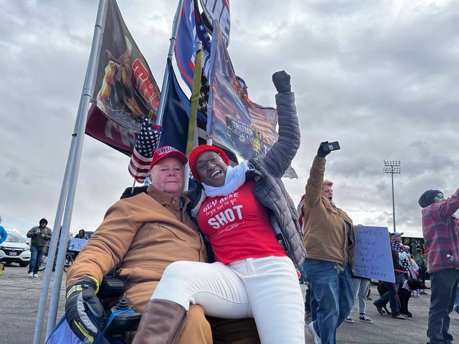 Supporters of the 'People's Convoy' in Adelanto, California, on Feb. 23, 2022