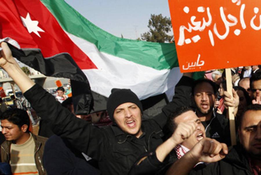 Jordanian Islamists marching in Amman over the weekend.(Khalil Mazraawi/AFP/Getty Images)