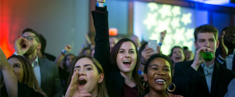 People cheer during a Democratic Congressional Campaign Committee election watch party at the Hyatt Regency on Nov. 6, 2018, in Washington, D.C.