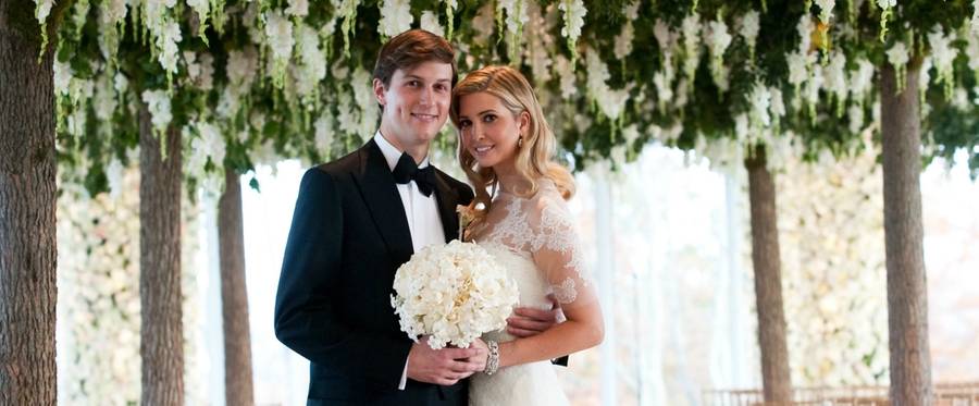 Ivanka Trump and Jared Kushner on their wedding day Trump National Golf Club in Bedminster, New Jersey, October 25, 2009.  