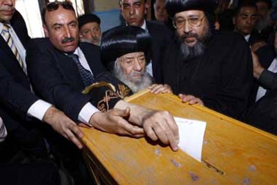 The head of Egypt’s Coptic Christian Church votes Saturday.(-/AFP/Getty Images)