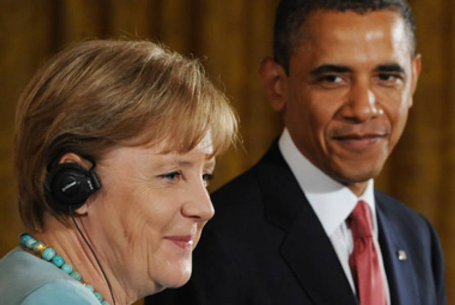 Chancellor Merkel and President Obama today.(Saul Loeb/AFP/Getty Images)