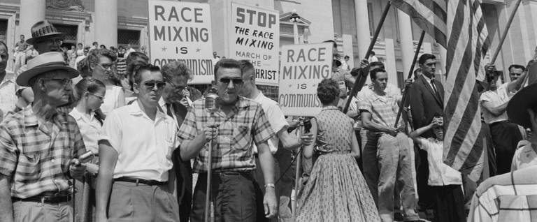 Little Rock, 1959. Rally at state Capitol, protesting the integration of Central High School