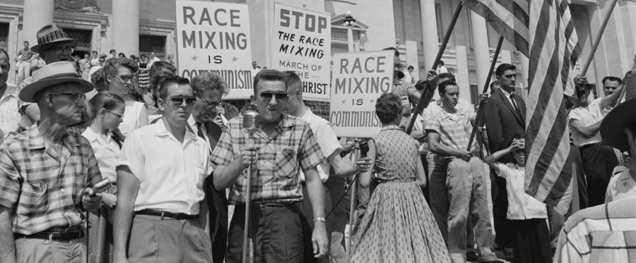 Little Rock, 1959. Rally at state Capitol, protesting the integration of Central High School