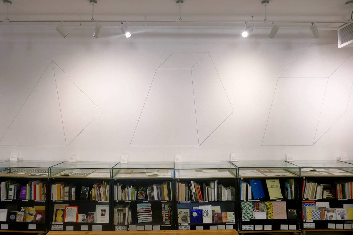 Sol LeWitt, ‘Wall Drawing 350BCD,’ Outlines of four isometric figures (trapezoid, parallelogram, triangle) drawn with black crayon. First Drawn by: Anthony Sansotta. First Installation: Max Protetch Gallery, New York, March 1981 