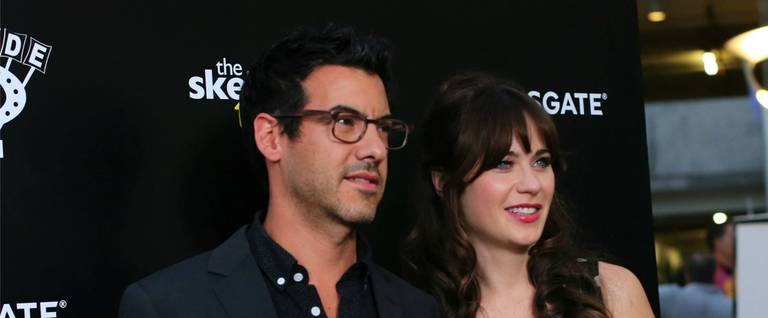 Jacob Pechenik and Zooey Deschanel attend the premiere of 'The Skeleton Twins' in Hollywood, California, September 10, 2014. 