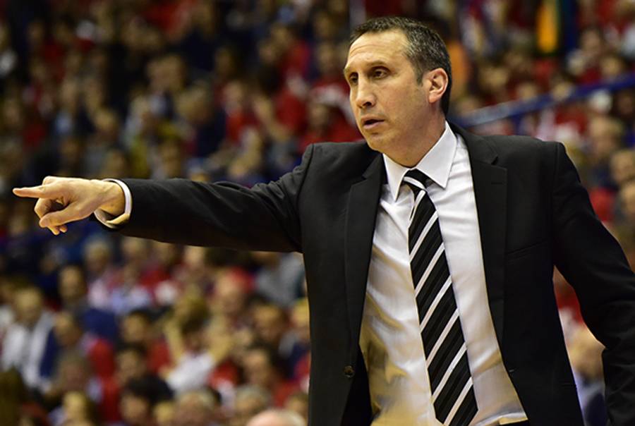 Maccabi Electra Tel-Aviv's coach David Blatt reacts during the Euroleague Playoff game between Emporio Armani Milan and Maccabi Electra Tel-Aviv on April 16, 2014. (GIUSEPPE CACACE/AFP/Getty Images)