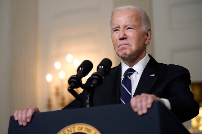 U.S. President Joe Biden delivers remarks on the Hamas terrorist attacks in Israel in the State Dining Room of the White House, Oct. 10, 2023