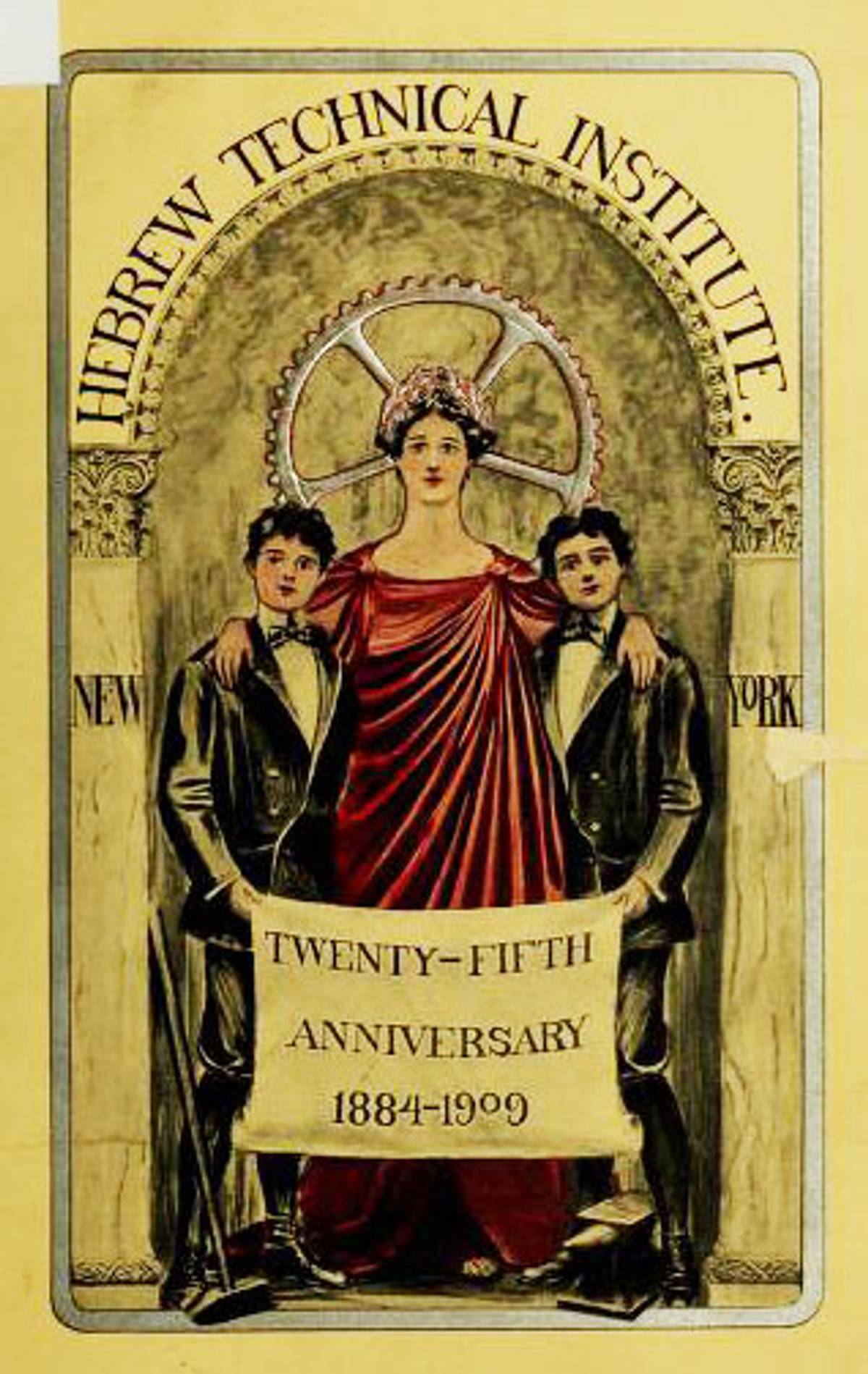 Over a century ago, the Hebrew Technical Institute for Boys made use of an arresting drawing of a woman flanked by two boys to characterize its aspirations