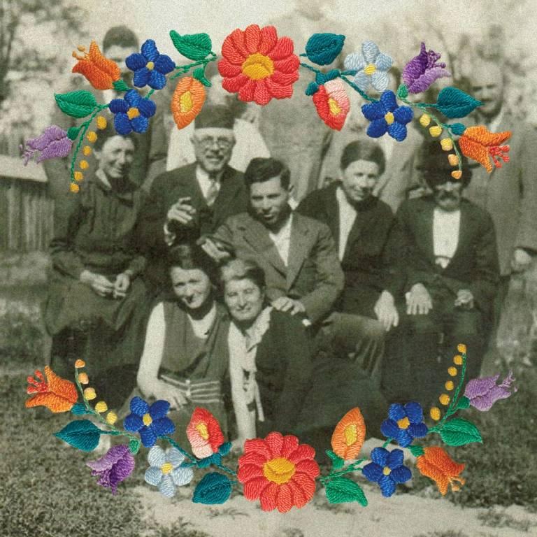 A family photo from before the war. The author’s grandmother sits in the front, on the right. 