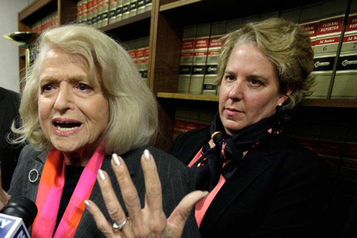 Edith Windsor and Roberta Kaplan at the offices of the New York Civil Liberties Union, in New York, Oct. 18, 2012.(Richard Drew/AP)