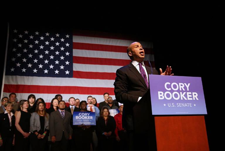 Newly elected U.S. Senator Cory Booker speaks after winning a special election on October 16, 2013 in Newark, New Jersey.(Spencer Platt/Getty Images)