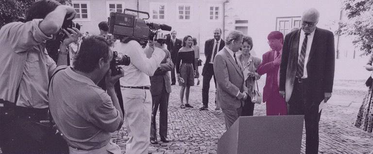 Václav Havel, Shirley Temple Black, David Shapiro and John Hejduk, Prague, 1991.
