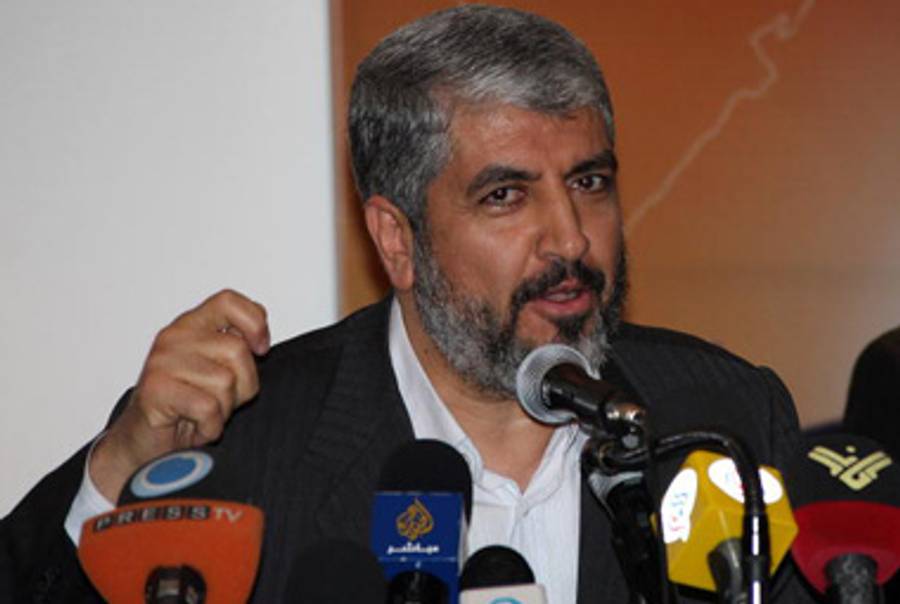 Hamas chief Khaled Meshal speaking yesterday about the death.(Louai Beshara/AFP/Getty Images)