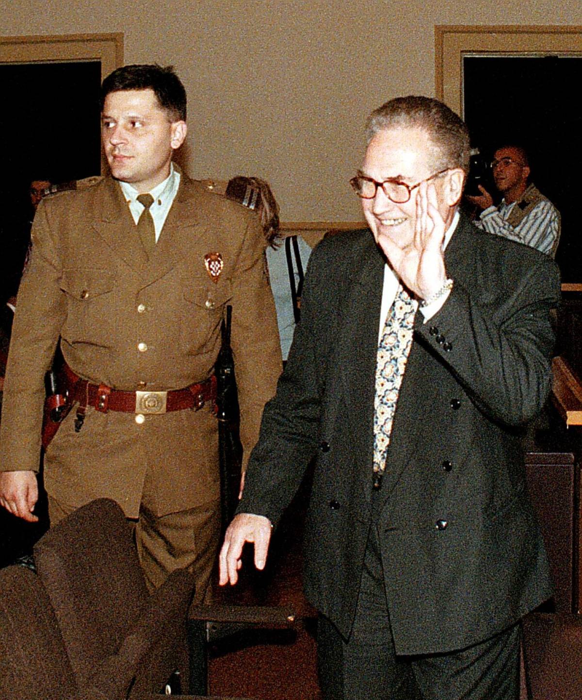 Dinko Šakić, former commander of the Jasenovac concentration camp during the World War II regime, during his trial in Zagreb, Croatia, 1999