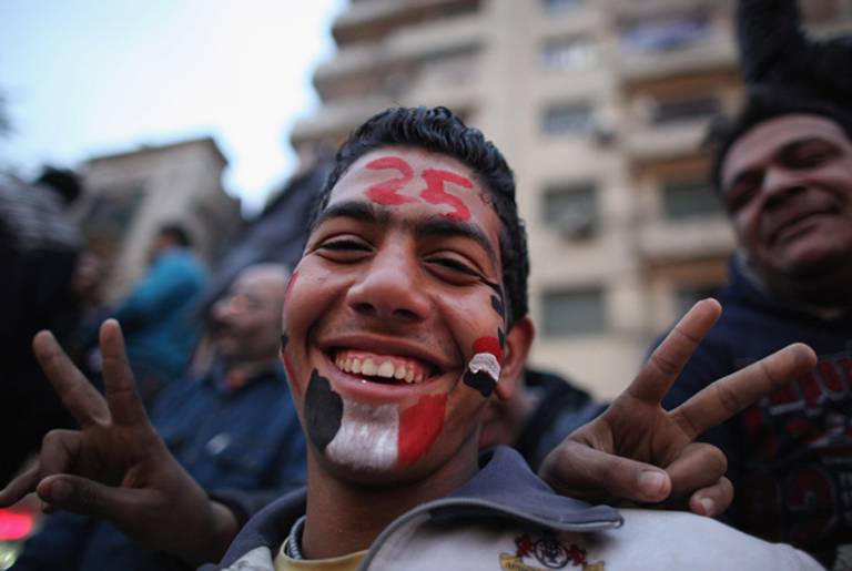 A celebration in Tahrir Square, Cairo, yesterday.(Jeff J Mitchell/Getty Images)