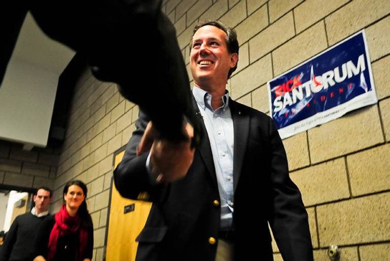Rick Santorum arrives at a Feb. 7 campaign rally in Blaine, Minn.(Ben Garvin/Getty Images)
