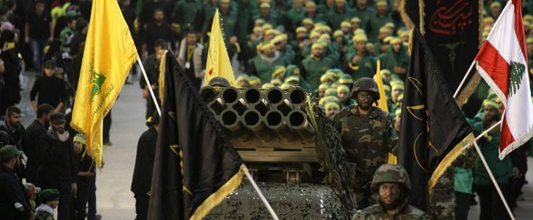 Members of Hezbollah during a parade in Nabatiyeh, Lebanon, November 7, 2014. 