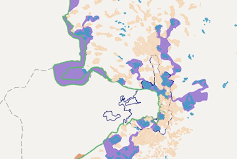 Land-swaps around Jerusalem in Makovsky’s “Option 1.”(Washington Institute for Near East Peace)