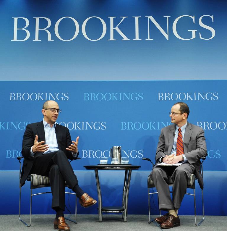 Then-CEO of Twitter Dick Costolo discusses social media with Jonathan Rauch, at right, at the Brookings Institution in Washington, D.C., on June 26, 2013