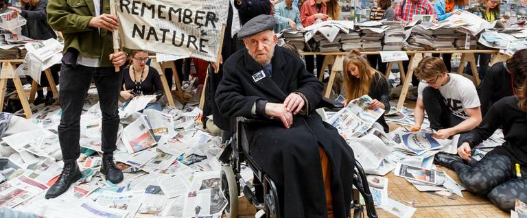 Students from Central Saint Martins respond to Gustav Metzger's worldwide call for a Day of Action to Remember Nature at Central St Martins in London, England, November 4, 2015. 
