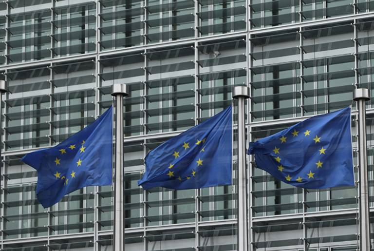European Union flags blow in a breeze outside one of the buildings of the European Commission on November 17, 2011 in Brussels, Belgium.(Sean Gallup/Getty Images)