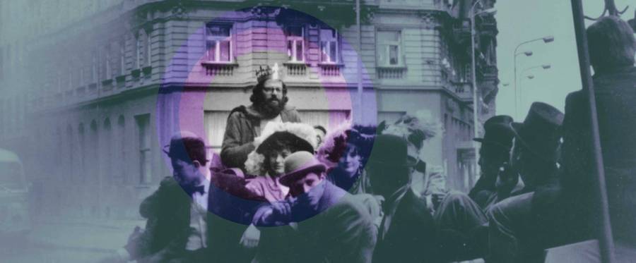Allen Ginsberg, crowned King of May, Prague, May Day 1965