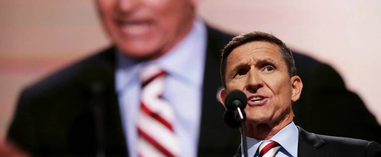 Retired Lt. Gen. Michael Flynn delivers a speech on the first day of the Republican National Convention at the Quicken Loans Arena in Cleveland, Ohio, July 18, 2016. 