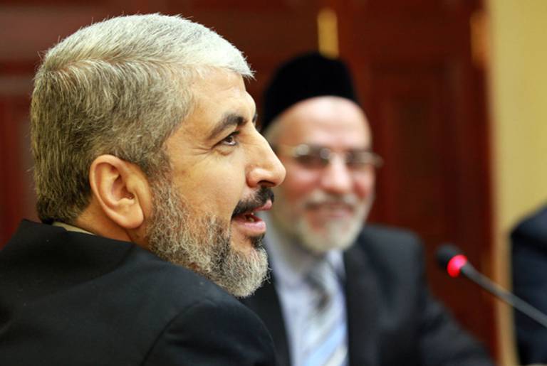 Khaled Meshaal meeting with the head of Egypt's Muslim Brotherhood over the weekend.(Mohammed al-Hams/Khaled Meshaal's Office of Media via Getty Images)