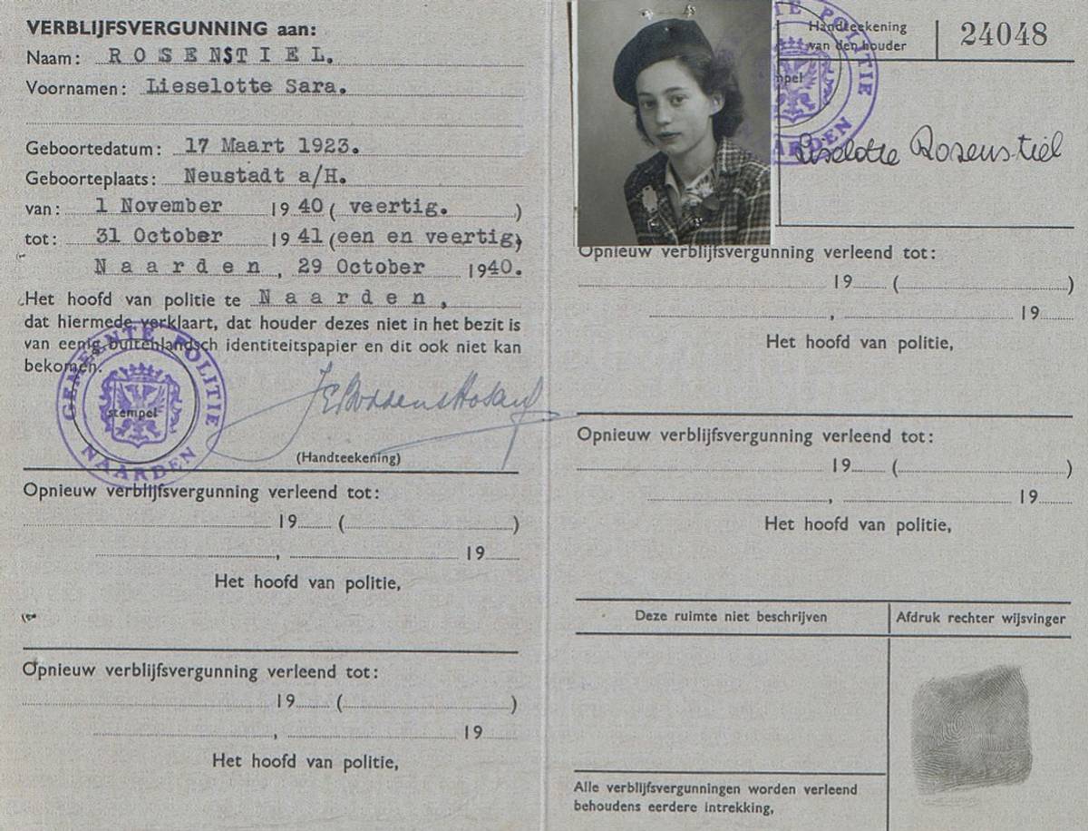 Liselotte Rosenstiel’s 1940 residence card