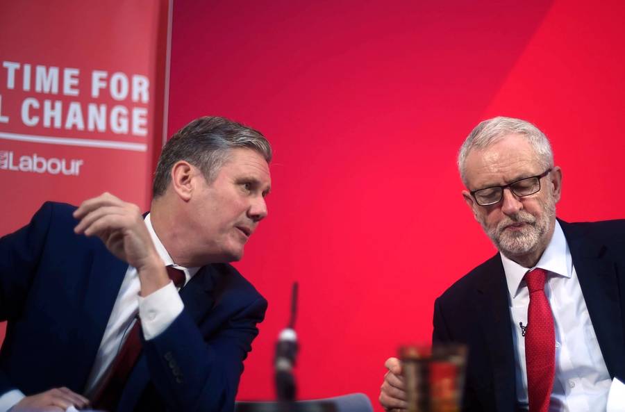 I'll take it from here, mate. Keir Starmer and Jeremy Corbyn, London, Dec. 6, 2019