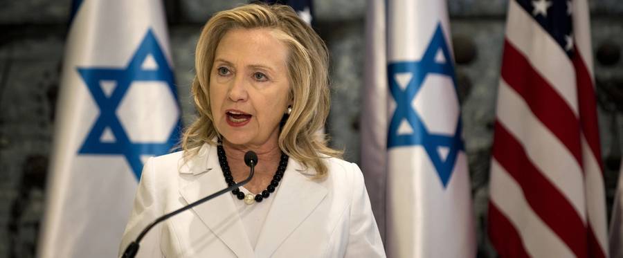 US Secretary of State Hillary Clinton makes a statement after a meeting with Israeli President Shimon Peres in Jerusalem on July 16, 2012.
