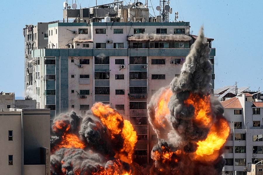 The Jala Tower destroyed in an Israeli airstrike in Gaza City, May 15, 2021. 