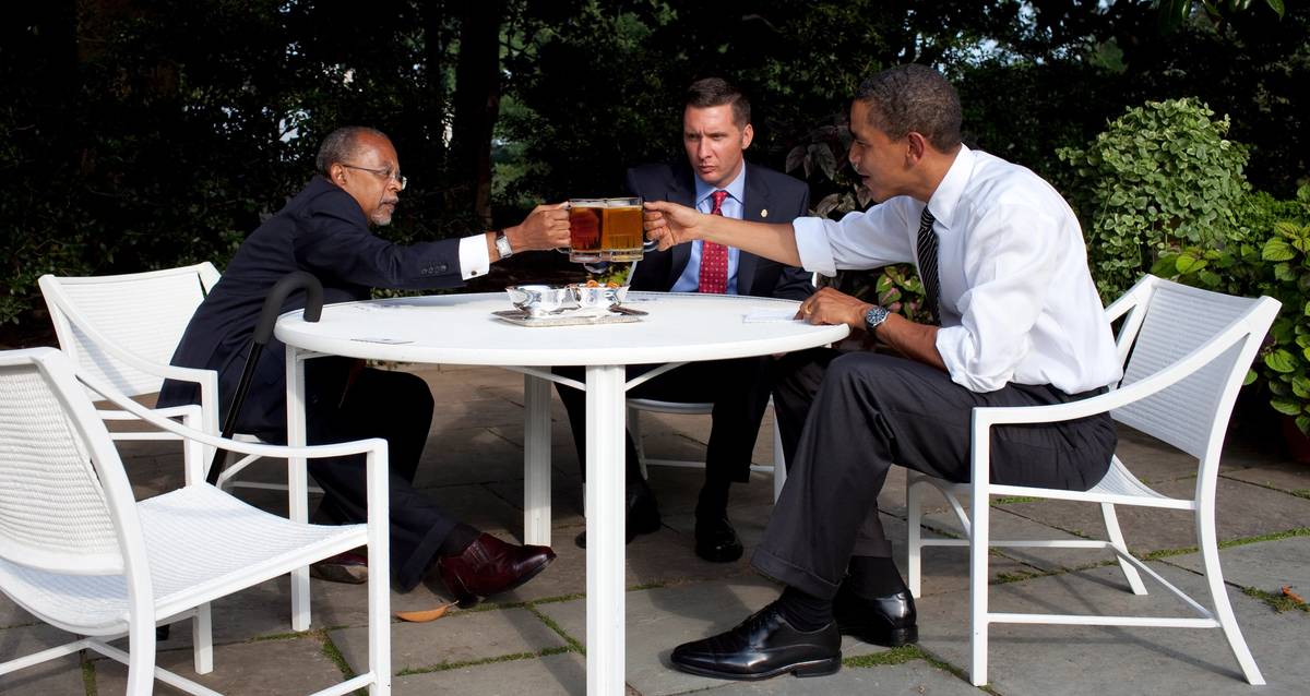 The ‘Beer Summit’: Harvard University professor Henry Louis Gates, Cambridge police Sgt. James Crowley, and President Barack Obama in the Rose Garden at the White House, Washington, D.C., July 30, 2009