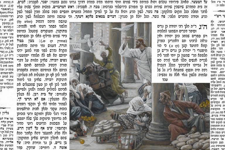 James Tissot, The Merchants Chased from the Temple (Les vendeurs chassés du Temple), 1886–1894.(Collage Tablet Magazine; painting courtesy of the Brookyln Museum)