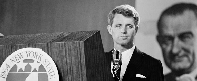 U.S. Attorney General Robert Kennedy gives a speech on Sept. 2, 1964 at the Democratic National Convention in New York.