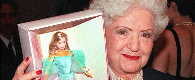 Ruth Handler, Mattel Inc. co-founder and inventor of the Barbie Doll, displays the special 40th Anniversary Barbie at a press conference in New York City, February 7, 1999. 