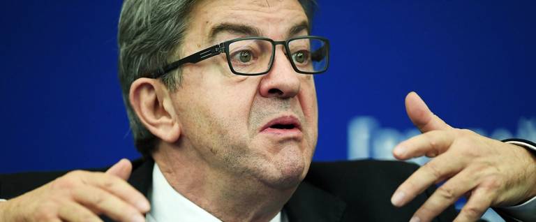 The leader of the far-left party La France Insoumise (France Unbowed), Jean-Luc Mélenchon, speaks during a press conference at the European Parliament on Oct. 24, 2018, in Strasbourg, France.