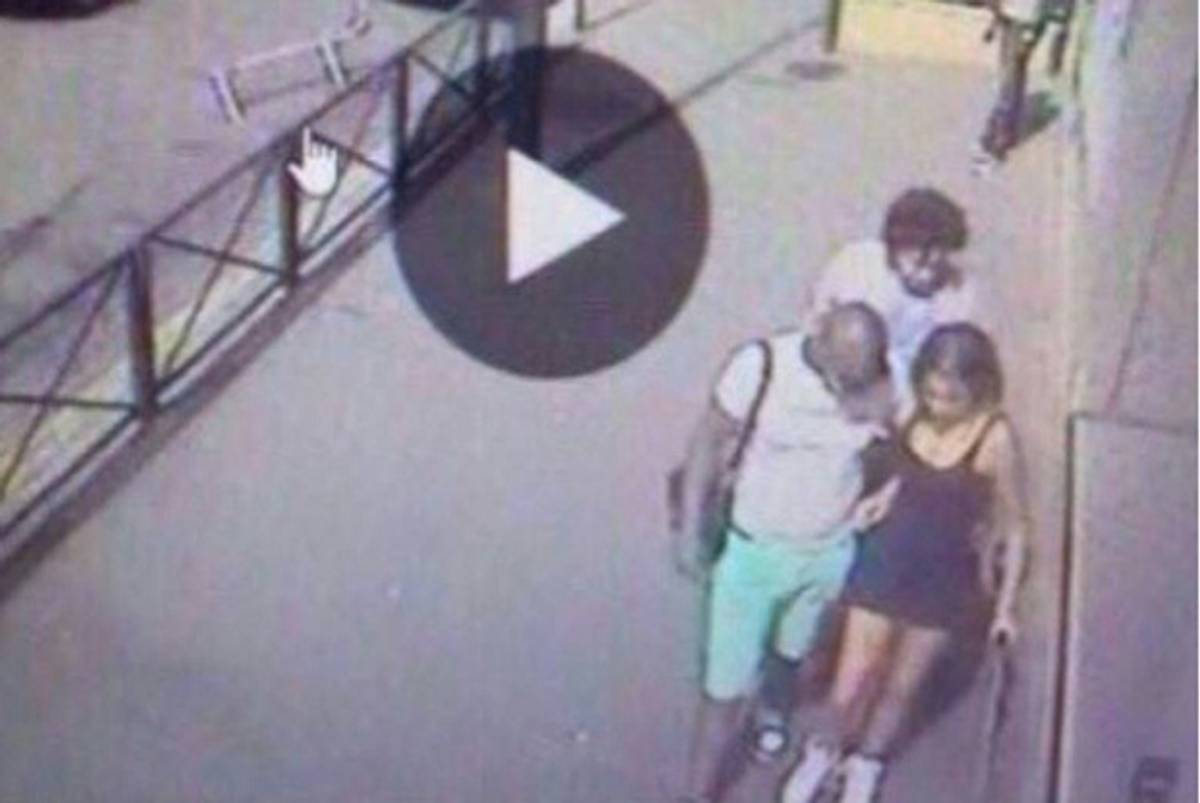 Still image of security footage capturing Amedy Coulibaly and Hayat Boumedienne outside a Jewish school in Paris in August, where they reportedly asked if Jews were inside. (Le Monde Juif)
