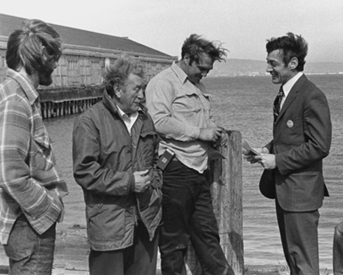 Milk (far right) campaigns in San Francisco during his 1976 race for the California State Assembly. (Photo: Wikipedia)